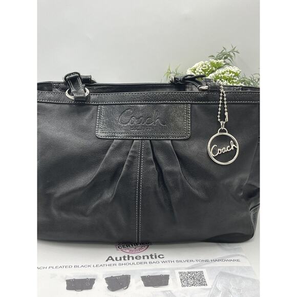 Coach F13759 Authenticated Black Pleated Leather East West Gallery Shoulder Bag - Picture 2 of 12